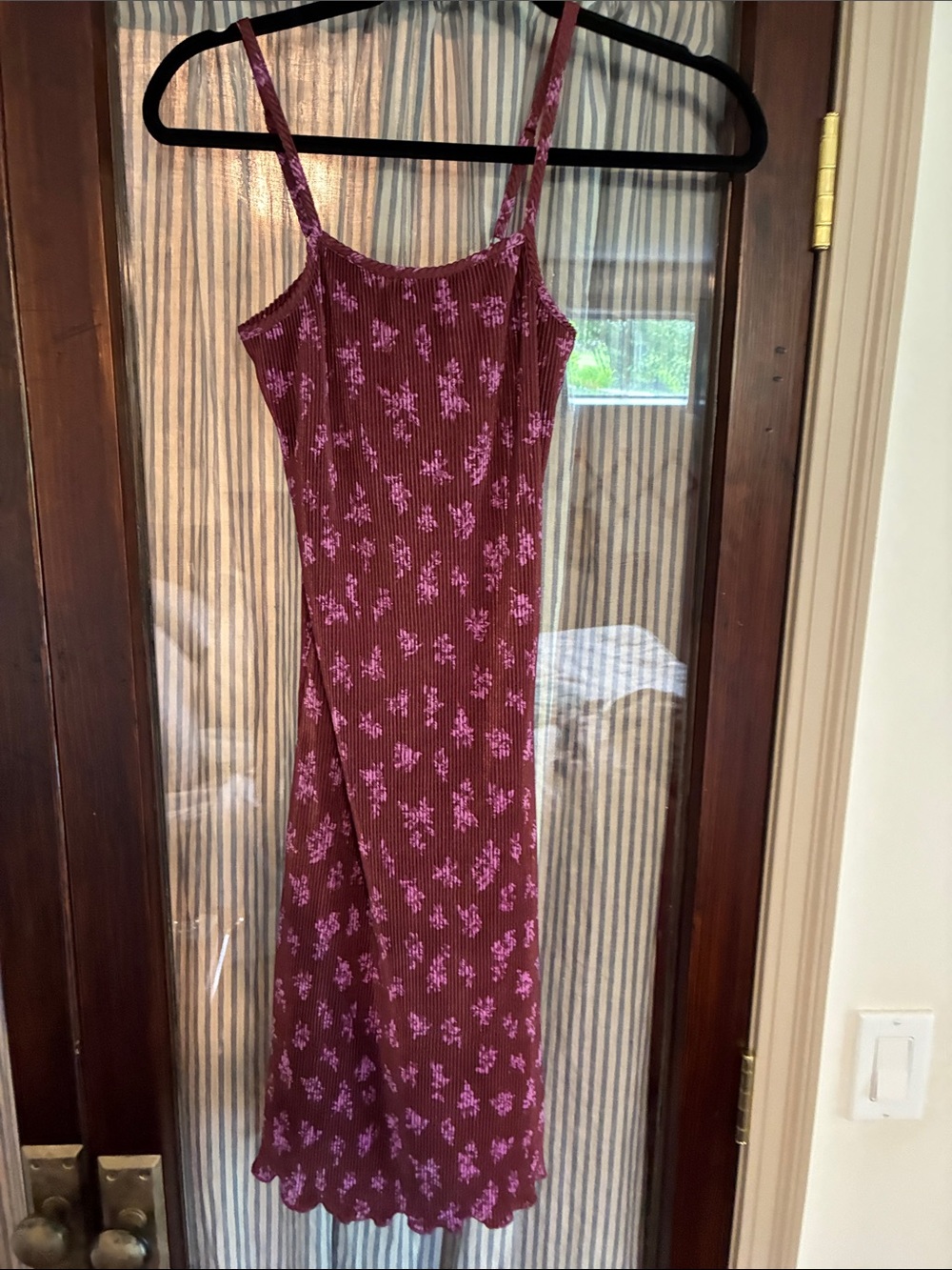 love, Fire Maroon Slip Midi Dress with Pink Floral Print